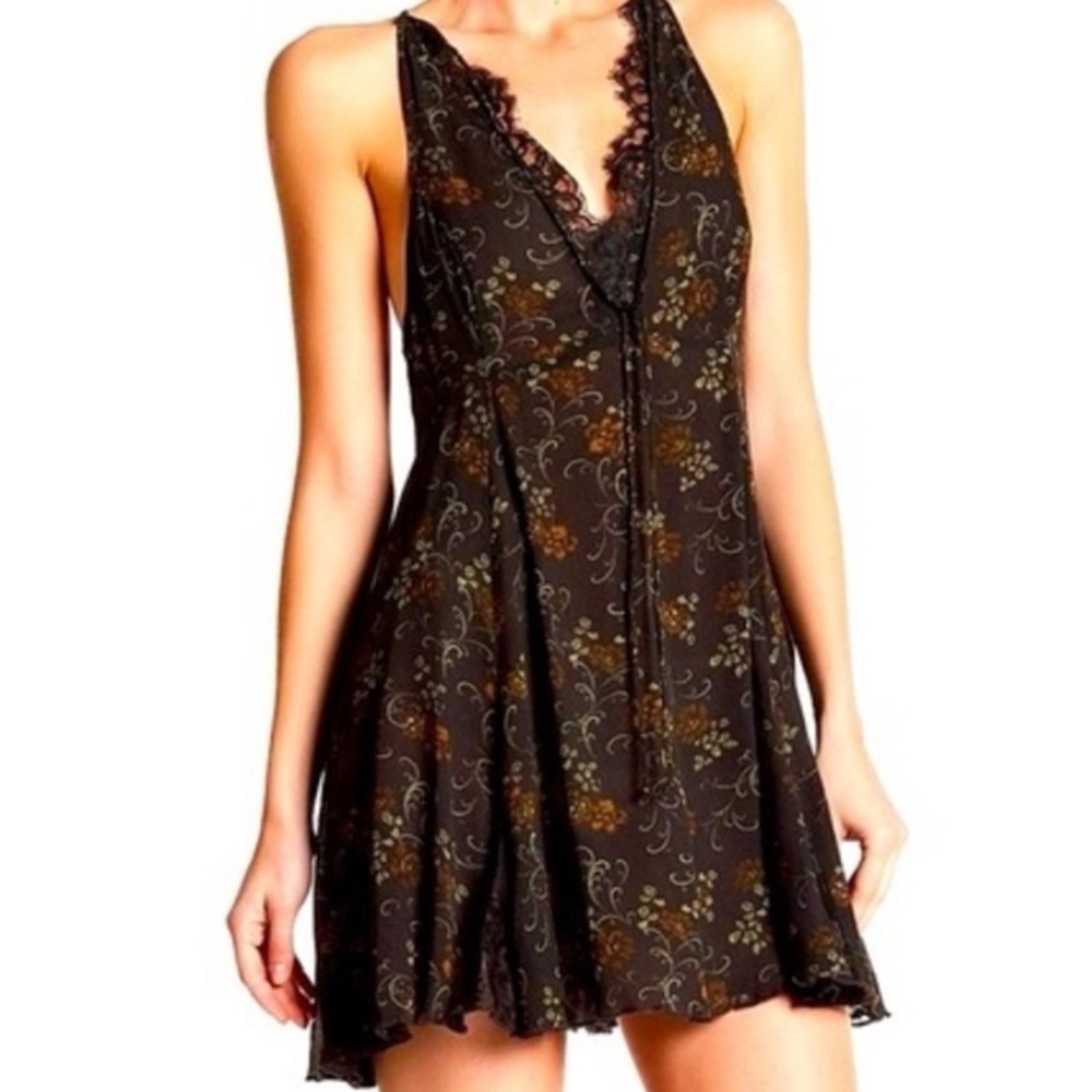 Free People small Black Floral Mini Dress - Picture 2 of 6